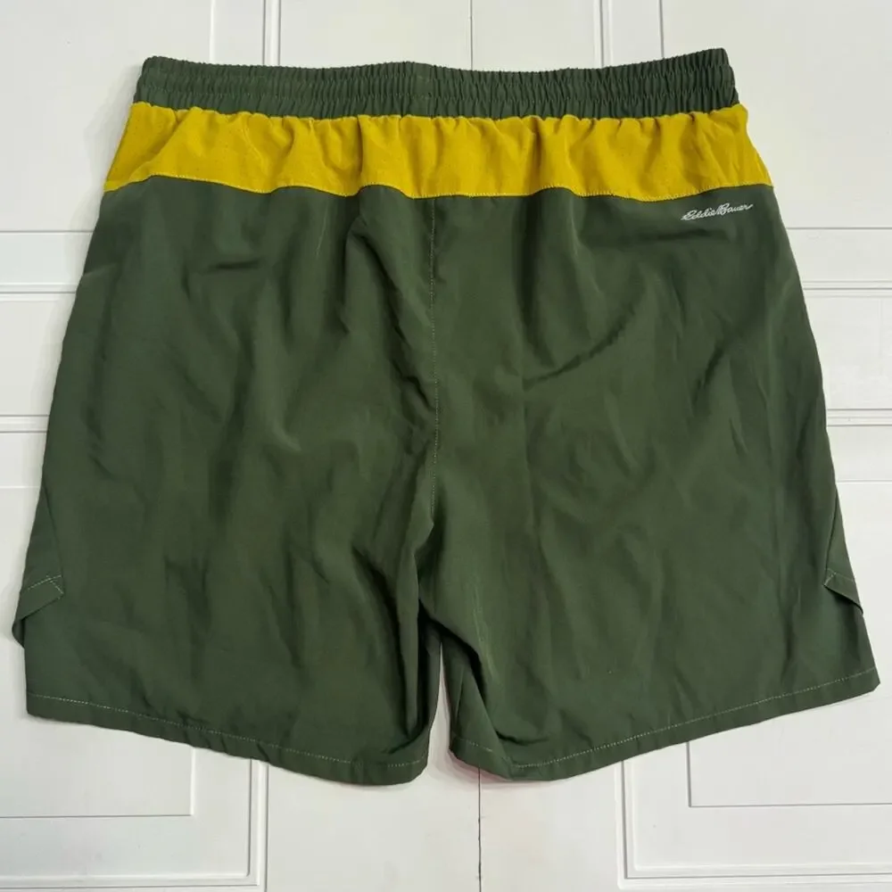 Eddie Bauer Men's Size Large Green‎ Yellow Freedry Swim Trunk Shorts